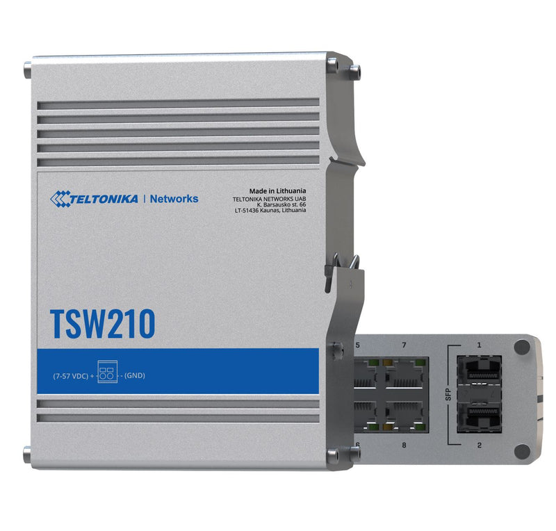 Teltonika Industrial Ethernet Switch, 2x SFP Ports, 8x Gigabit Ethernet Ports with speeds of up to 1000 Mbps, DIN Rail, PSU excluded