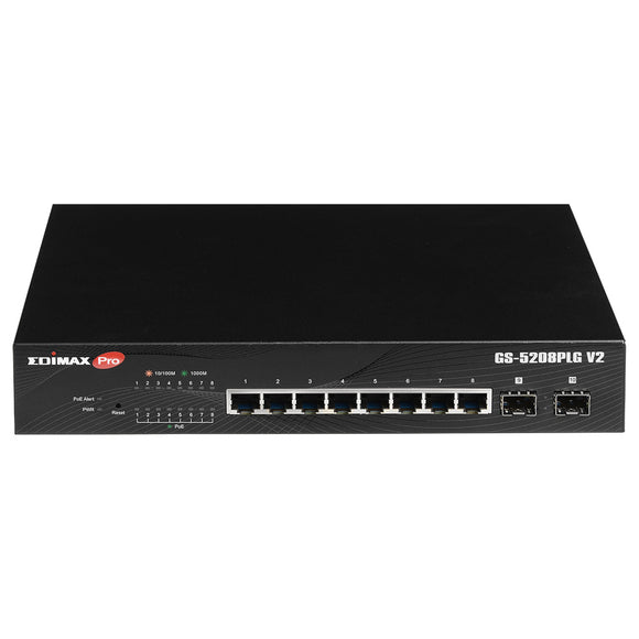 Edimax GS-5208PLG V2 10-Port Gigabit Long Range PoE+ Web Smart Switch with 2 SFP Ports, Rackmountable