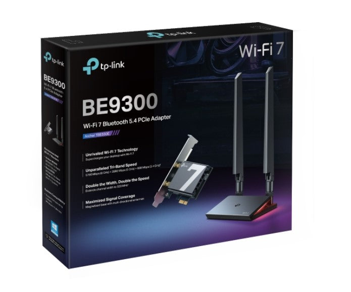 TP-Link Archer TBE550E BE9300 Wi-Fi 7 Bluetooth 5.4 PCIe Adapter, 6GHz@5760 Mbps, 5GHz@2880 Mbps, 2.4GHz@688 Mbps (wifi7) (NIC)