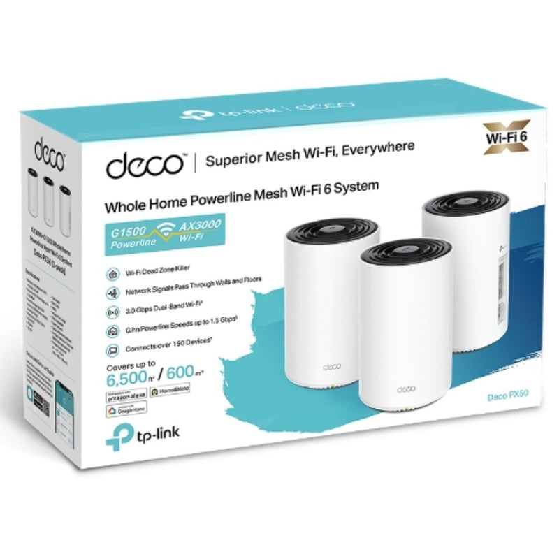 TP-Link Deco PX50(3-pack)  AX3000 + G1500 Whole Home Powerline Mesh WiFi 6 System, 3-pack