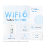 TP-Link Deco X1500(2-pack) AX1500 Whole Home Mesh Wi-Fi 6 System, 300 Mbps at 2.4 GHz + 1201 Mbps at 5 GHz