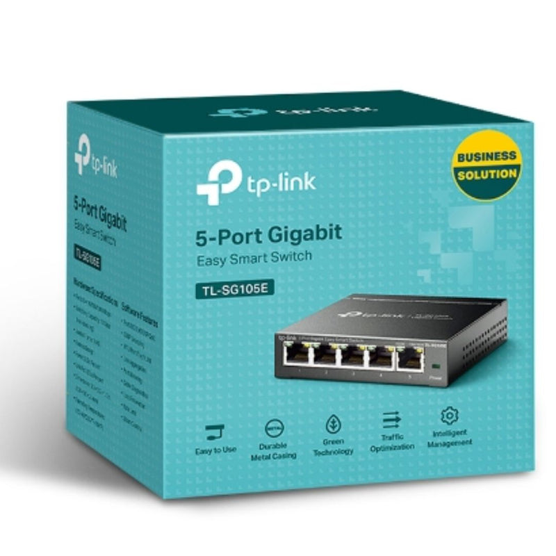 TP-Link TL-SG105E 5-Port Gigabit Desktop Easy Smart Switch, 5 10/100/1000Mbps RJ45 Ports, MTU/Port/Tag-based VLAN, QoS, IGMP Snooping