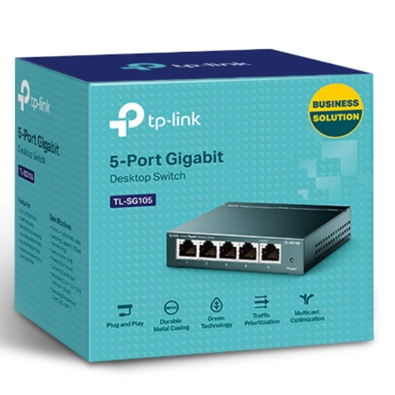 TP-Link TL-SG105 5port Switch Desktop,Gigabit,Steel Case, 5-Port 10/100/1000Mbps RJ45 Supporting Auto-MDI/MDIX,  Plug and Play, Fanless