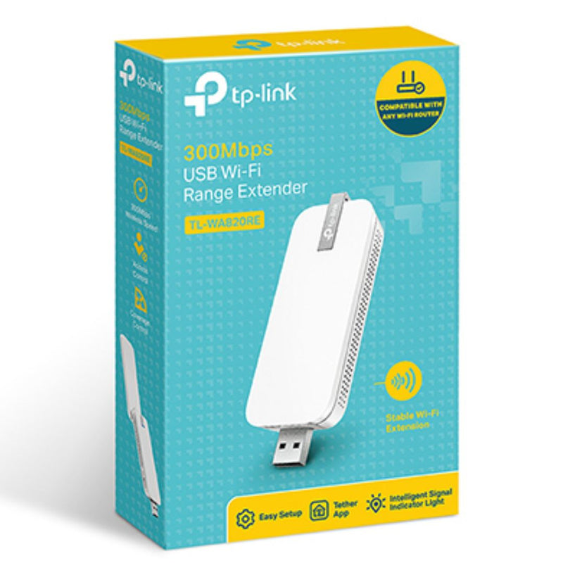 TP-Link TL-WA820RE N300 300Mbps USB WiFi Range Extender mini size 2xAntennas USB-Powered Easy Connect WPS button TP-Link Tether App LS