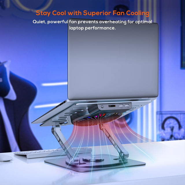 mbeat Stage S8 Rotating Laptop Stand with RGB Cooling Fan and USB Ports Material: Aluminium alloy Package Weight: 1.08kg