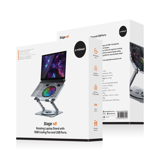 mbeat Stage S8 Rotating Laptop Stand with RGB Cooling Fan and USB Ports Material: Aluminium alloy Package Weight: 1.08kg