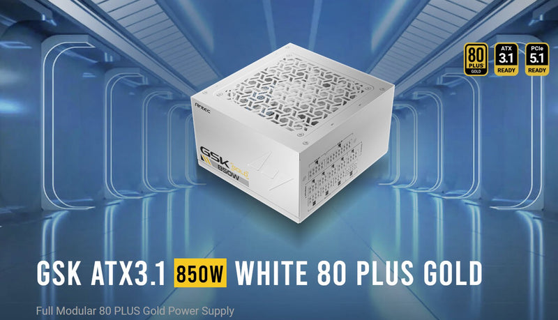 Antec GSK850 80+ Gold White Fully Modular ATX 3.1, PCI-E 5.1 latest High Quality Japanese Capacitors, Ultimate performance and reliability, PSU