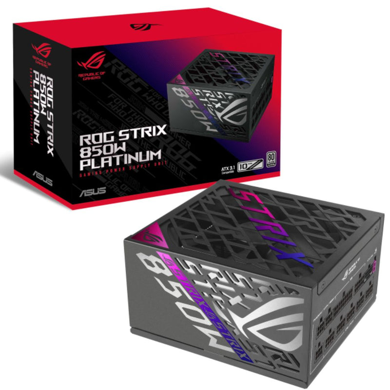 ASUS ROG-STRIX-850P-GAMING ROG STRIX 850W Platinum PSU, ROG heatsinks, Dual ball fan bearings, 0dB technology, 10YW