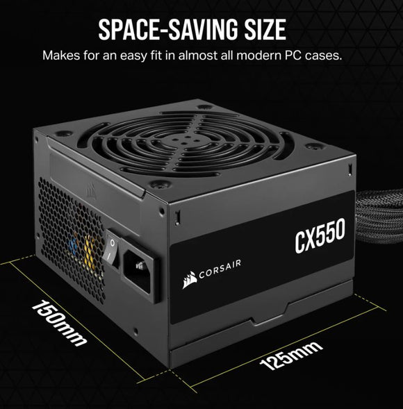 Corsair CP-9020277-AU, CX Series, 550W, 80 Plus Bronze, Fan: 120mm, ATX, MTBF: 100,000 Hours, 5 Year Warranty