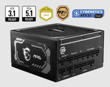 MSI MAG A1000GL PCIE5, MPG Series, 1000W, 80 Plus Gold, Fully Modular, Fan: 135mm, ATX, 7 Year Warranty