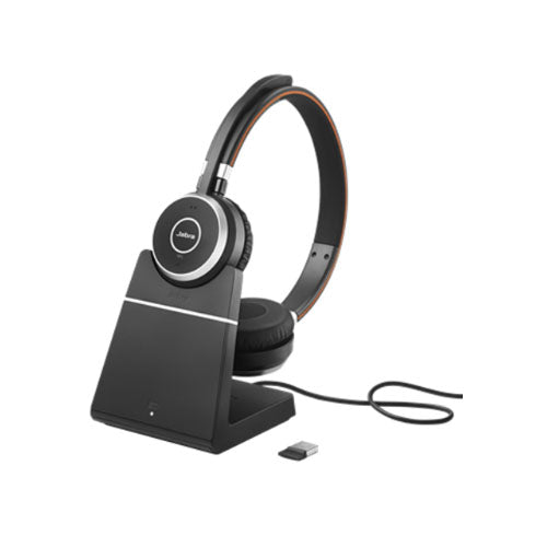 Jabra Evolve 65 SE UC Stereo Headset, Charging Stand & Link380a Dongle, Passive Noise Cancellation, 2ys Warranty, 14-Hour Battery Life, BusyLight