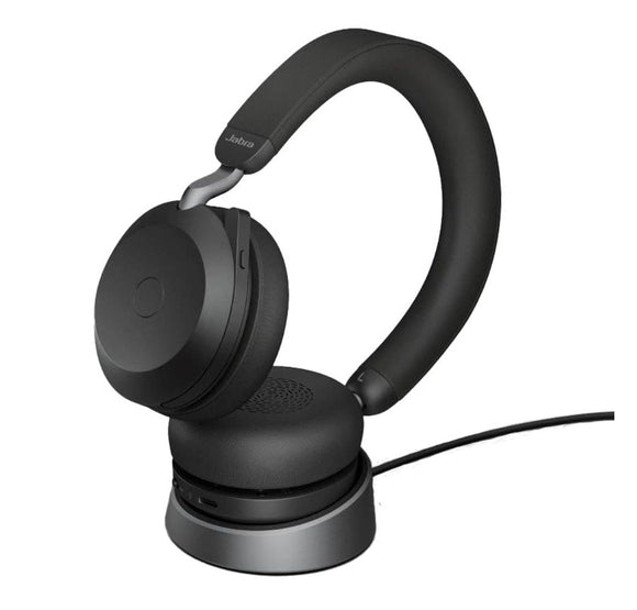 Jabra Evolve2 75 USB-A Link380a MS Stereo Stand Black,  8-Mic Technology, 36 Hours Battery & Fast Charge, Dual-Foam Tech, Discreet Hide-Away Boom Arm