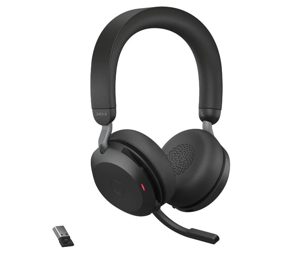 Jabra Evolve2 75 USB-C Link380a UC Stereo Black, 8-Mic Technology, 36 Hours Battery & Fast Charge, Dual-Foam Tech, Discreet Hide-Away Boom Arm