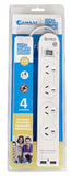 Sansai 4 Way Basic Powerboard USB Ax2 4 Outlets Master Switch Surge and overload protection1M Length