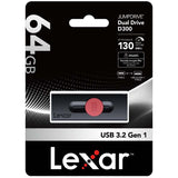 Lexar D300 64GB JumpDrive Dual Drive D300 USB 3.1 Type-C, up to 130MB/s read  quickly transfer a 3GB 4K movie clip in less than 1 minute, compared to