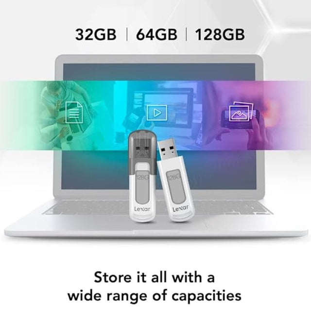 Lexar V100 128GB JumpDrive® USB3.0 Flash Drivee, up to 100MB/s read allows you to quickly and easily store and transfer your favorite photos, videos