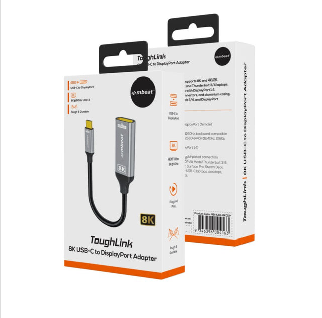 mbeat Tough Link 8K USB-C to DP Adapter - Space Grey USB-C (male) to DisplayPort (female) Up to 32.4Gbps (DisplayPort 1.4)