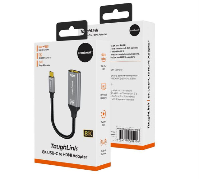 mbeat Tough Link 8K USB-C to HDMI Adapter - Space Grey Up to 48Gbps (HDMI 2.1) Up to 8K (7680 x 4320) @60Hz