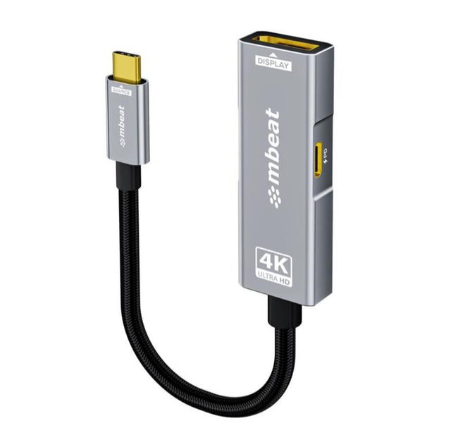 mbeat Tough Link USB-C to DP Adapter with 100W PD - Space Grey 4K (3840 x 2160) @60Hz, 2K (2560 x 1440) @144Hz, 1080p (1920 x 1080) @240Hz