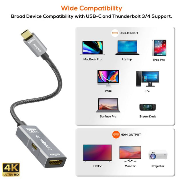 mbeat Tough Link USB-C to HDMI Adapter with 100W PD - Space Grey  5V-20V/5A, 100W PD  Up to 4K (3840 x 2160) @60Hz