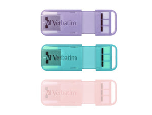 Verbatim Pop-Up 32GB USB 2.0 Triple Pack - Assorted Pastel Colours, Aqua, Pink, Purple 66760