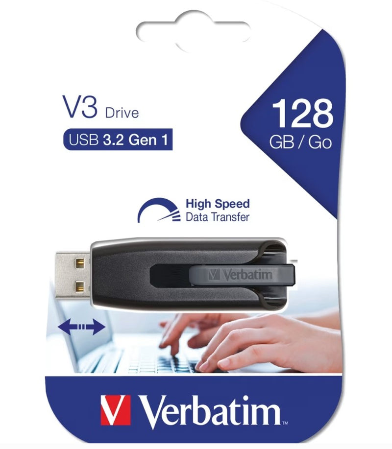 Verbatim 128GB Antibacterial Pinstripe USB 3.0 Drive (with Microban®) Black