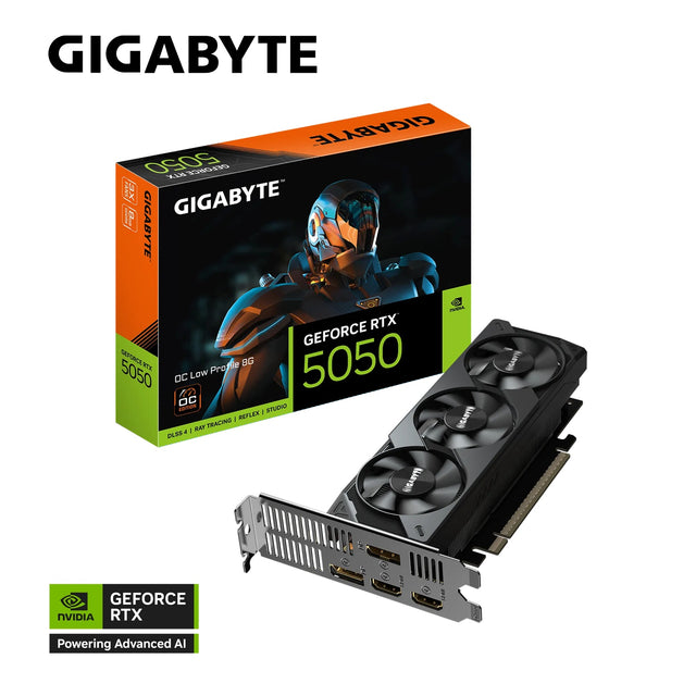 Gigabyte GV-N5050OC-8GL, GeForce RTX 5050 OC Low Profile 8G, 8GB GDDR6, Core Clock: 2587MHz, Cuda Core: 2560, 2xHDMI, 2xDP, PSU: 550W, PCIe5.0, 3 Year Warranty