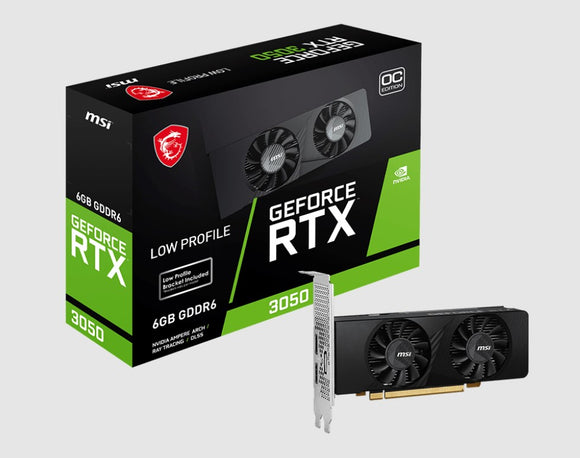 MSI nVidia GeForce RTX 3050 LP 6G OC Video Card, 1492 MHz Boost Clock, 6GB GDDR6, PCI-E 4.0, 1x DisplayPort 1.4a, 2x HDMI