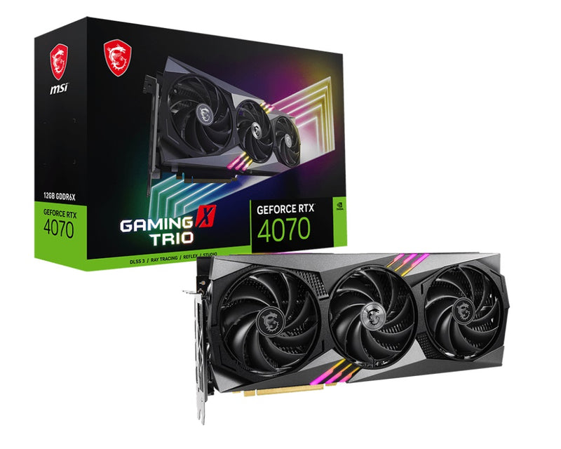 MSI nVidia GeForce RTX 4070 GAMING X TRIO 12G Video Card  TBD MHz Boost Clock, 12GB GDDR6X,DisplayPort x 3 (v1.4a),HDMI x 1