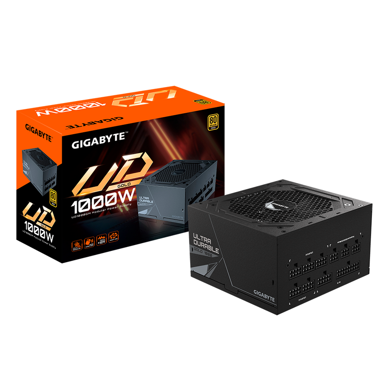 Gigabyte UD1000GM 1000W ATX PSU Power Supply  80+ Gold >90% 120mm Fan Black Flat Cables Single +12V Rail Japanese  >100K Hrs