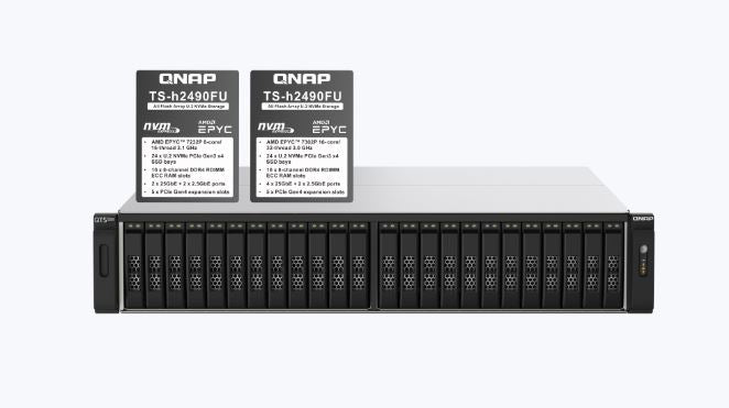 Qnap TS-h2490FU-7302P-128G AMD EPYC 7302P 16-core 3.3GHz 24 BAY NAS 128G DDR4 Hot-swappable SR-IOV 2x2.5GbE 4x25GbE WOL 5xPCle Slot 2xUSB3.2 Rackmount