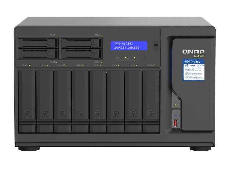 QNAP 12 Bay NAS Intel® Xeon® W-1250 6-core 3.3 GHz 16G DDR4 2 x M.2 22110/2280 NVMe PCIe Gen3x4 slots 4x2.5GE 2 x10GBASE-T WOL 3 xUSB3.2 Hot-swappable