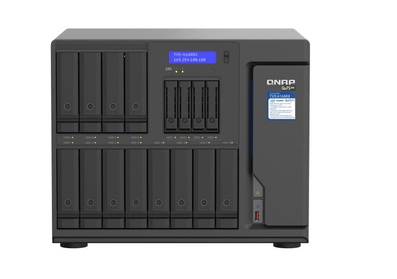 QNAP TVS-h1688X-W1250-32G 16 Bay NAS Intel® Xeon® W-1250 6-core 3.3 GHz 32GB ECC DDR4 Hot-swappable 2xM.2 4x2.5GbE 2 x10GBASE-T 3 xPCIe 3xUSB3.2 3yr