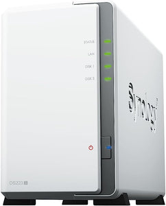 Synology DiskStation DS223J 2-Bay 3.5" SATA HDD/ 2.5" SATA SSD/  4-core 1.7 GHz  / 1 GB DDR4 non-ECC / 2-year hardware warranty, extendable to 4 years