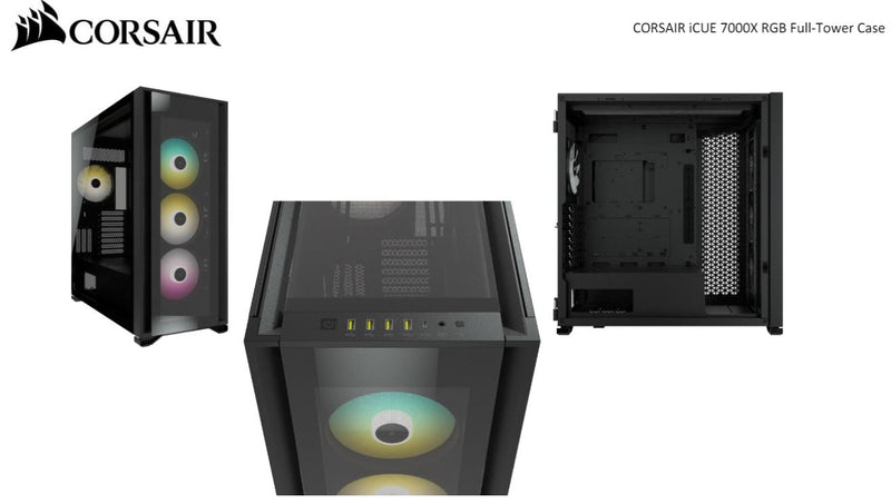 Corsair Obsidian 7000x RGB TG Tower Case, Mini-ITX, M-ATX, ATX, E-ATX, 3x 140 RGB PWM Fan,USB 3.1 Type C, 10x 2.5