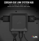 Corsair iCUE LINK System Hub, manage RGB Lighting by linking up 14 devices. reduce cable clutter.