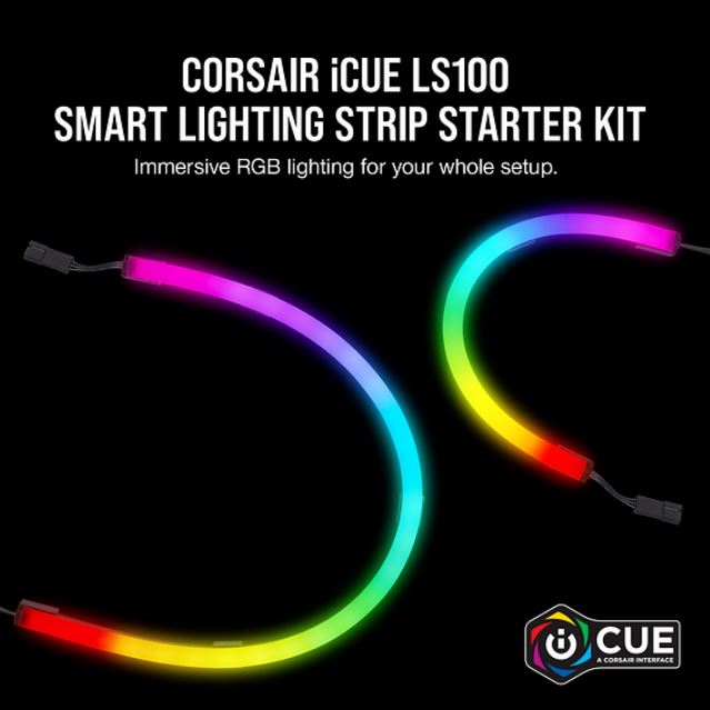 Corsair  iCUE LS100 Smart Lighting Strip Starter Kit. 1x Controller, 2x 250mm and 2x 450mm addressable LED. iCUE Software. 2 Years Warranty. (LS)