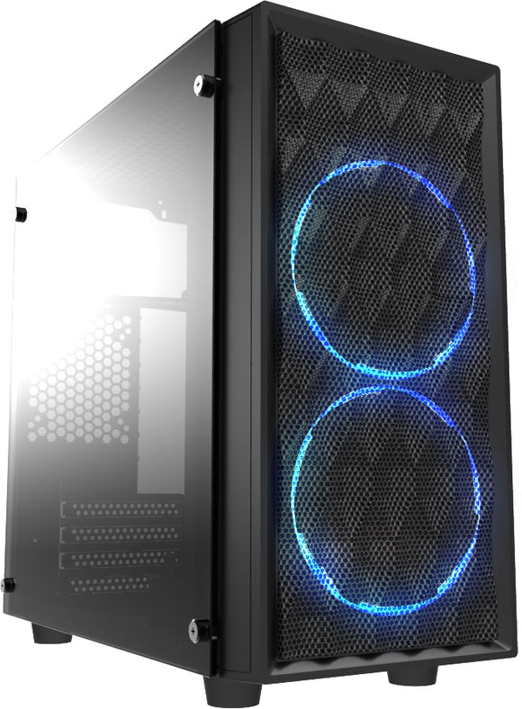 Casecom CMC-72 Micro ATX Tower Side Transparent Temper glass 2x12CM Blue LED FANs, with 550W PSU  PCIE 6+2  pins Gamming case (LD)