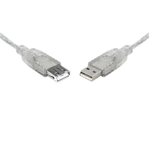 8Ware USB 2.0 Extension Cable 1m A to A Male to Female Transparent Metal Sheath Cable