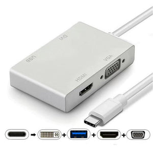 8ware 4-in-1 Hub 4K USB C to HDMI DVI VGA Adapter with USB 3.1 Gen 1 Port for Mac Book Pro 2018 Chromebook Pixel XPS Surface Go(Retail Package)