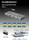 Astrotek USB-C Dock 12-in-1 Multiport Hub/Docking Station with 100W Power 2xHDMI 4K VGA GLAN 2xUSB3.0 2xUSB2.0 Card Reader for HP Lenovo Asus MacBook