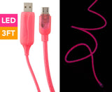 Astrotek 1m LED Light Up Visible Flowing Micro USB Charger Data Cable Pink Charging Cord for Samsung LG Android Mobile Phone