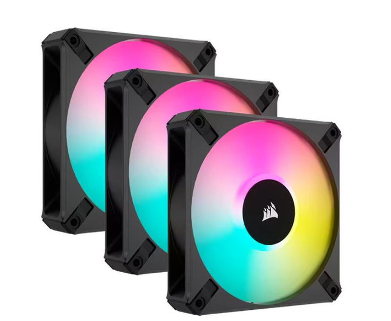 Corsair AR120, 120mm iCUE ARGB Fan, ARGB-compatible, Triple Pack PWM,  Low Noise 10dBA, High Airflow 58 CFM Case Cooling.