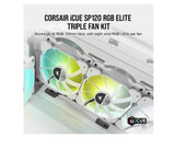 Corsair White SP120 RGB ELITE, 120mm RGB LED PWM Fan with AirGuide, Triple Pack with Lighting Node CORE (LS)