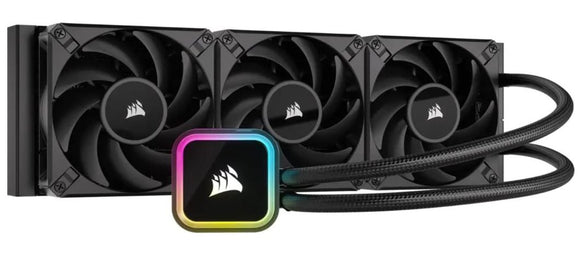 Corsair H150i Elite  360mm Black Radiator, 3x AF120 Zero RPM, Variable Fans via ICUE, Ultra Bright RGB Pump Head. Liquid Cooling, 5 Yrs Warranty.