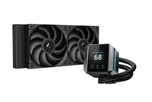 DeepCool MYSTIQUE 240 LCD Liquid Cooler 240mm 5th Gen Pump 3400RPM AIO 2.8" 640x480 TFT LCD Screen Anti-Leak Tech FT12 SE PWM Fans, Grey and Black