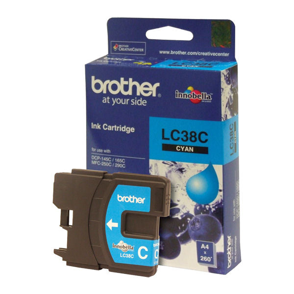 Brother LC-38C Cyan Ink Cartridge- to suit DCP-145C/165C/195C/375CW, MFC-250C/255CW/257CW/290C/295CN- uo to 260 pages