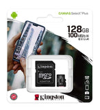 (LS) Kingston 128GB MicroSD SDHC SDXC Class10 UHS-I Memory Card 100MB/s Read 10MB/s Write with standard SD adaptor ~SDCS/128GB