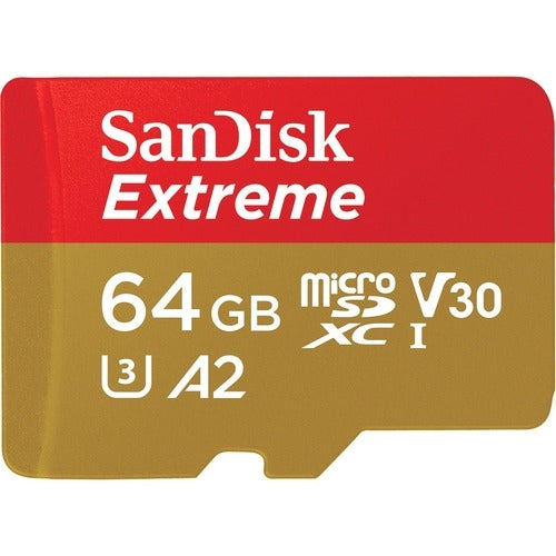 SanDisk Extreme microSDXC, SQXAH 64GB, V30, U3, C10, A2, UHS-I, 170MB/s R, 80MB/s W, 4x6, SD adaptor, Lifetime Limited, Action Cam/Drone SKU