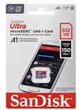 SanDisk 512GB Ultra MicroSDXC UHS-I Memory Card - 150MB/s -Capacity: 512GB - Compatibility: Compatible with microSDHC and microSDXC (SDSQUAC-512G-GN6)